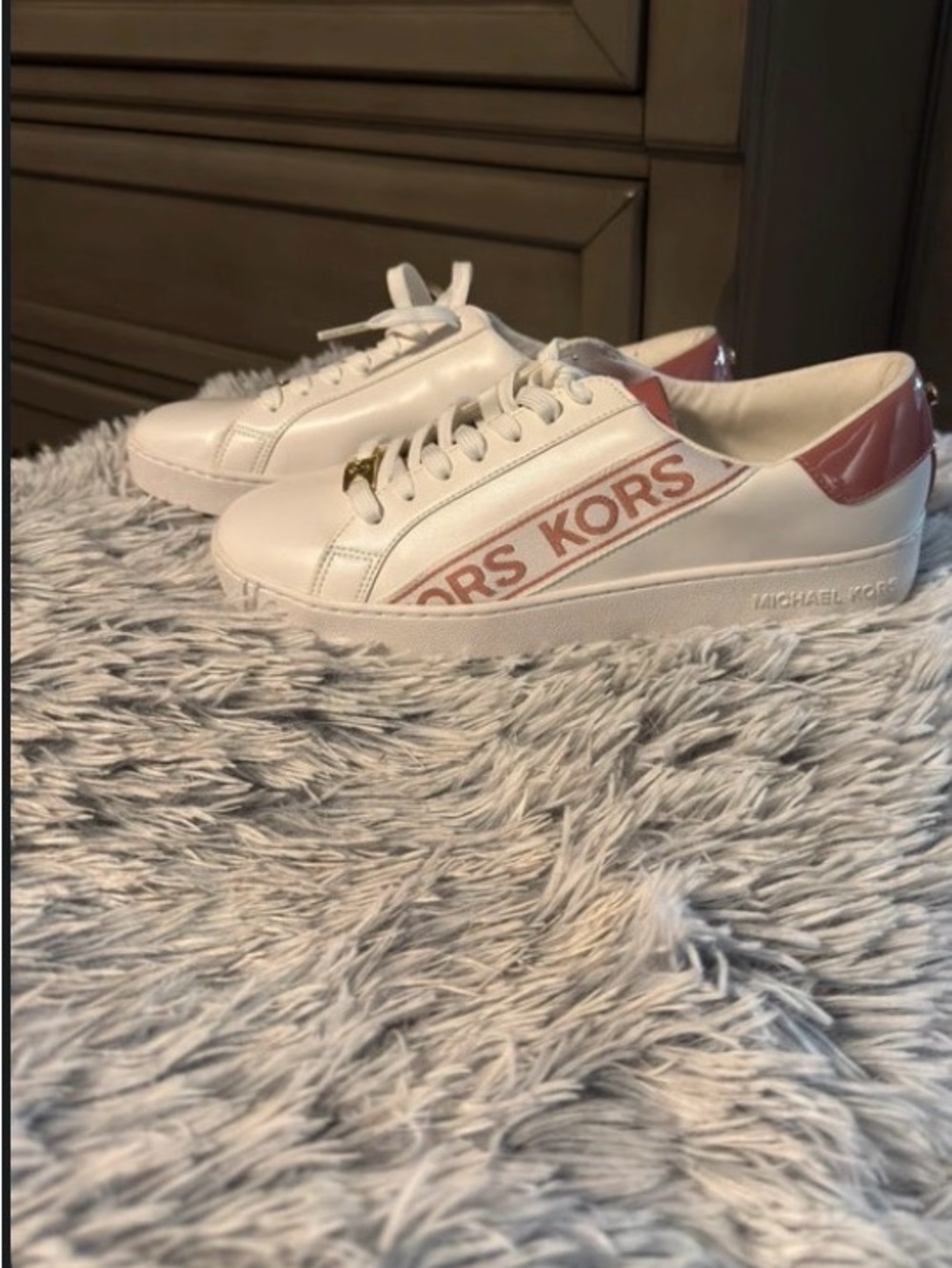 Michael Kors Kids White Sneakers with Blush Pink Accents